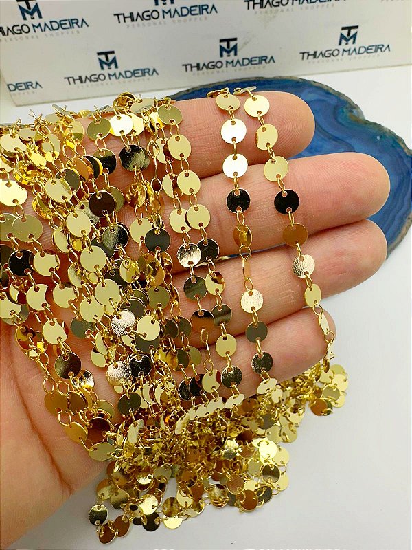 Corrente Moeda Banho Ouro 2 Milésimos camada com verniz italiano - 1 metro