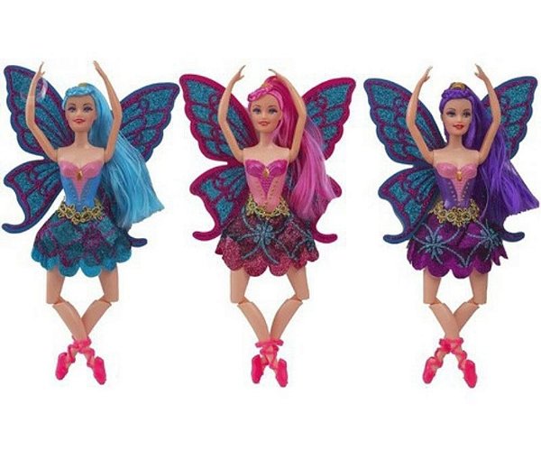 Boneca Fada Bailarina de 30cm Encanto e Movimento Conquiste o Palco da Diversão Cores Vibrantes e Asas em Glitter