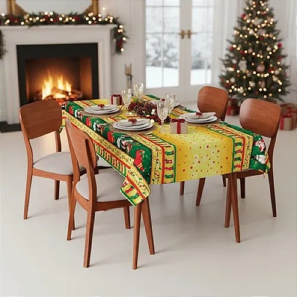 Toalha de mesa térmica impermeável retangular Luzes De Natal 2.00X1.40 6 lugares