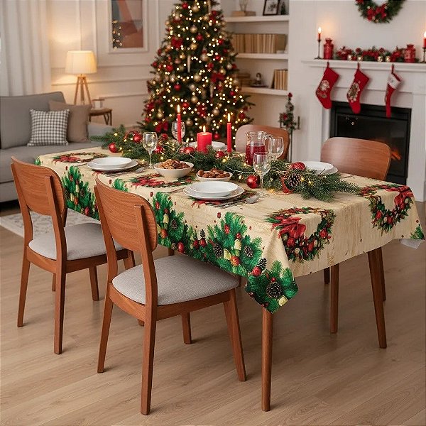 Toalha de mesa térmico impermeável retangular 2,00 X 1,40 Vila de Natal 6 lugares