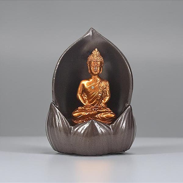 Incensário Cascata Flor De Lótus Com Buda Meditando