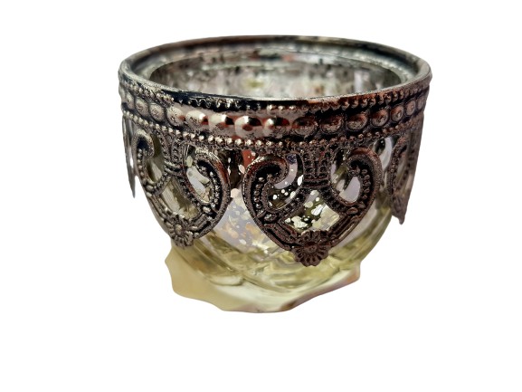 Castiçal Vidro Craquelado em Metal