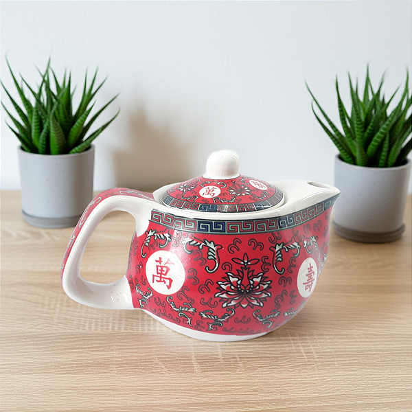 Chaleira Oriental em Porcelana - Vermelha