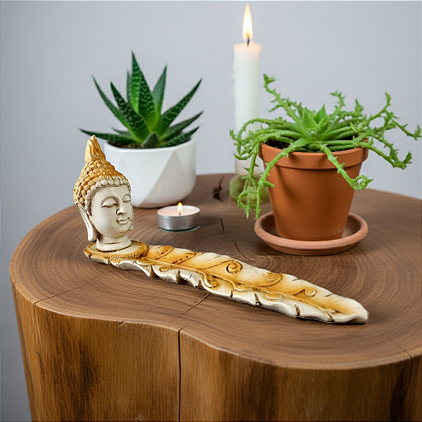 Incensário Folha com Buda Bege