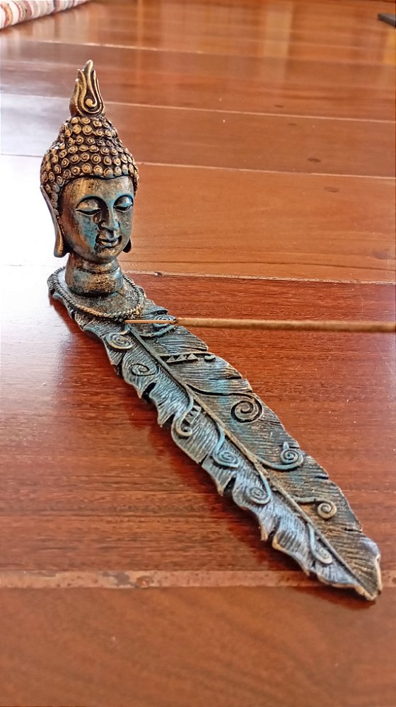 Incensário Folha com Buda Azul