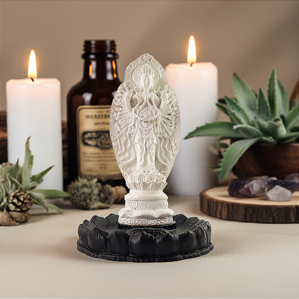 Deusa Kuan Yin Incensário Branco