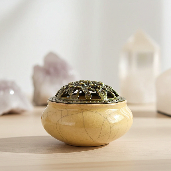 Turíbulo Incensário de Porcelana Amarelo