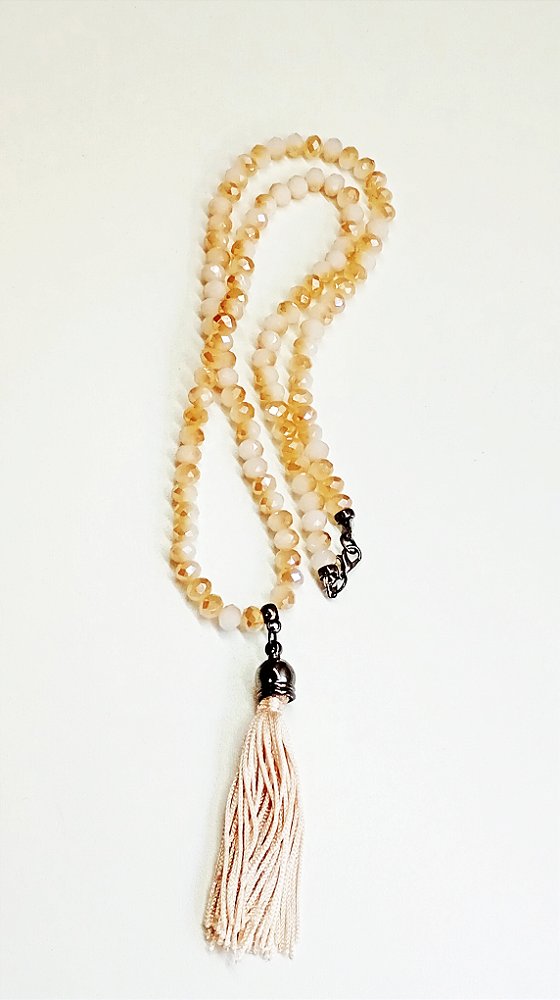 Colar Japamala de Cristal Creme - 108 Contas