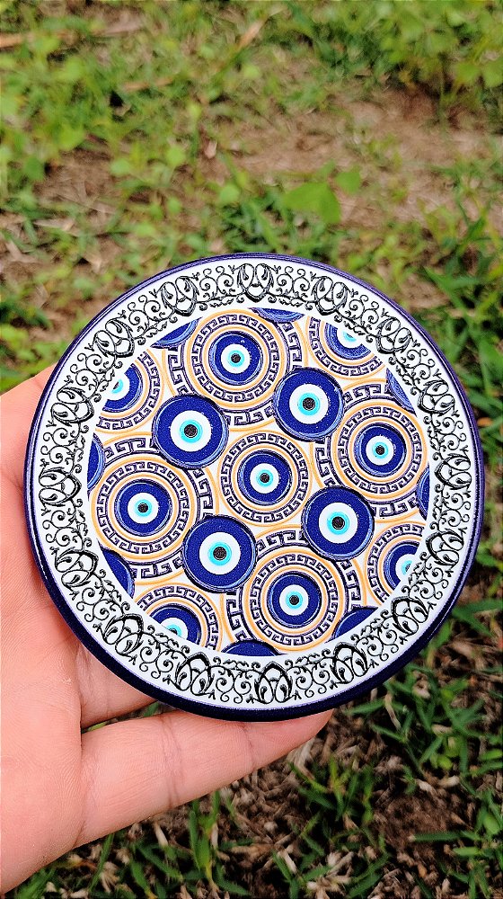 Porta Copos Olho Grego em Porcelana