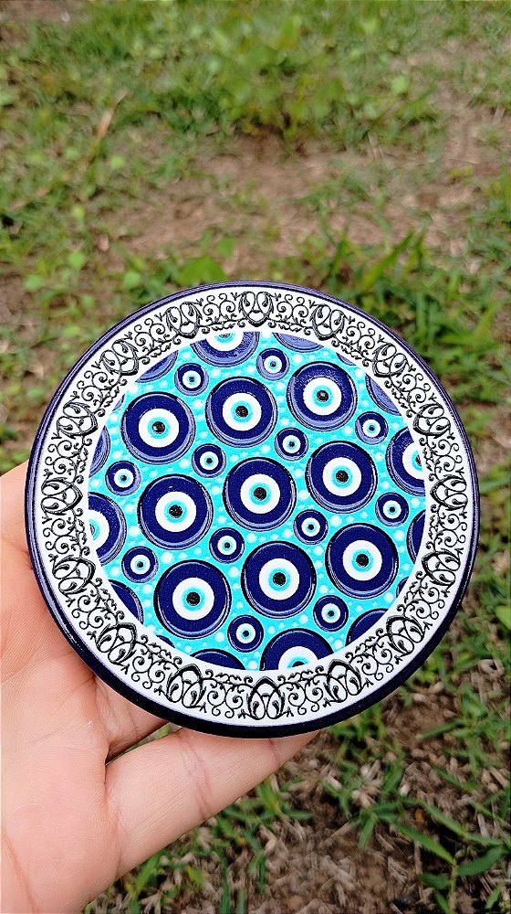 Porta Copos Olho Grego em Porcelana