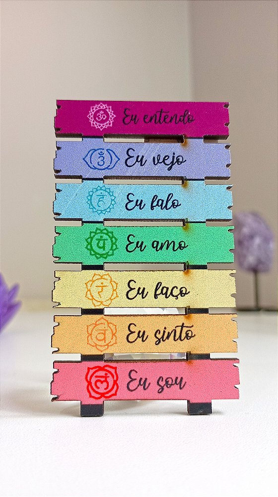 Imã placa chakras colorida – "Eu Sou, Eu Sinto, Eu Amo..."