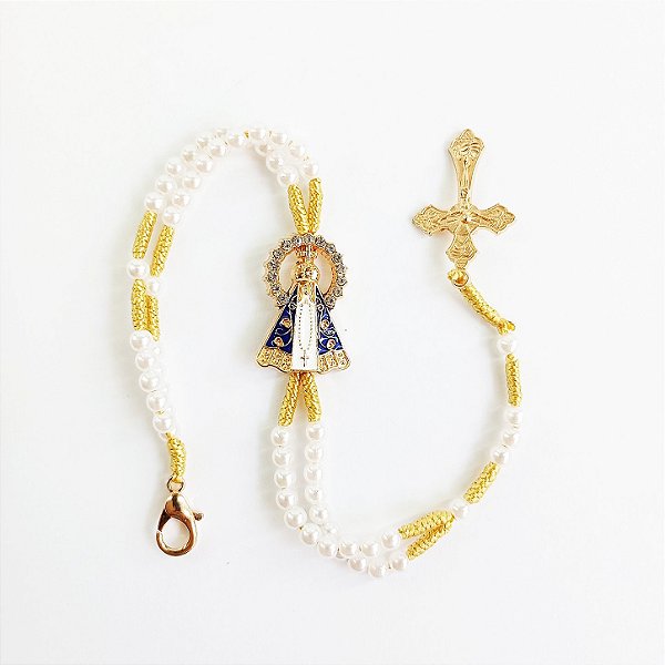 Pulseira Feminina Terço Pérolas De Nossa Senhora Aparecida