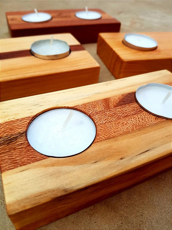 Castiçal Madeira Marchetaria Duplo