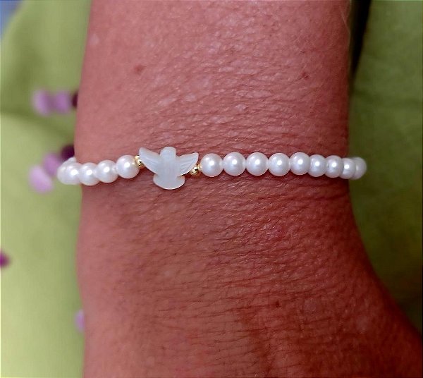 Pulseira Pérola Shell e Espirito Santo Madre Pérola