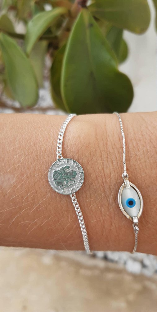 Pulseira Prata Olho Grego madrepérola