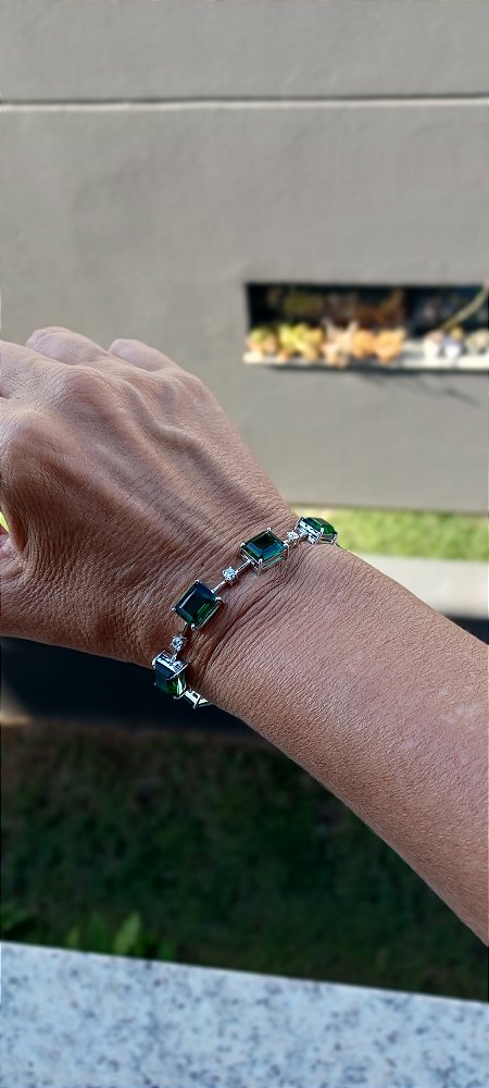 Pulseira Zircônias Verdes em Prata