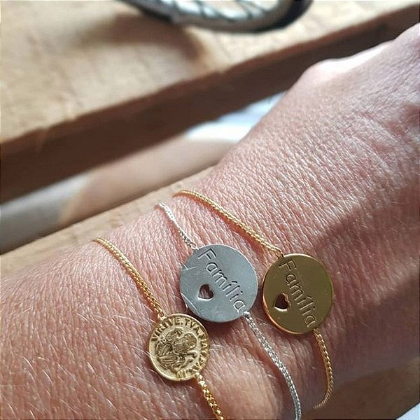 Pulseira Família prata coração