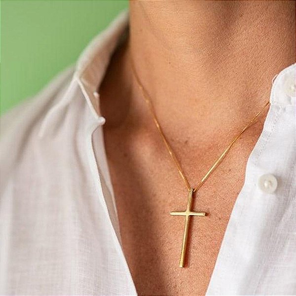 Colar Cruz prata dourado