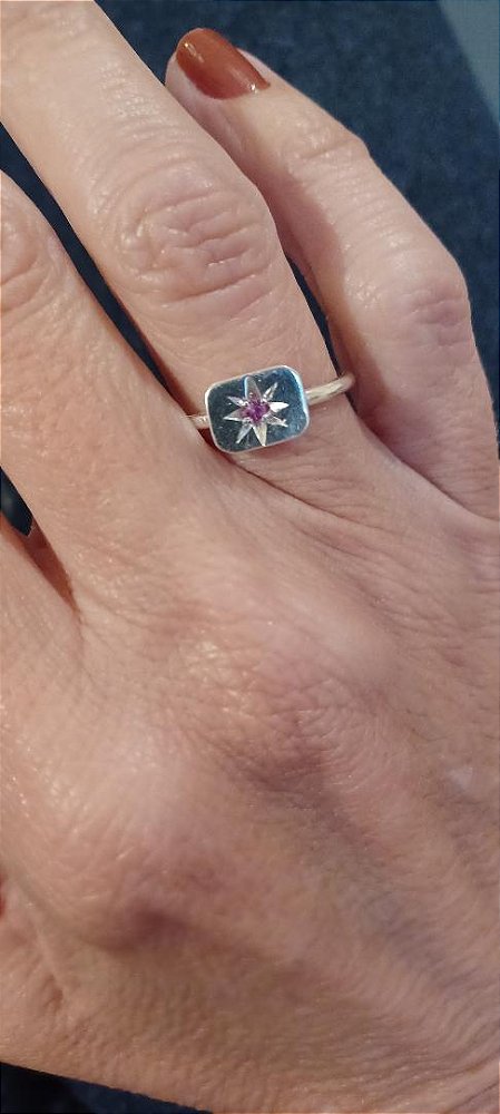 Anel prata Estrela com Zircônia rosa