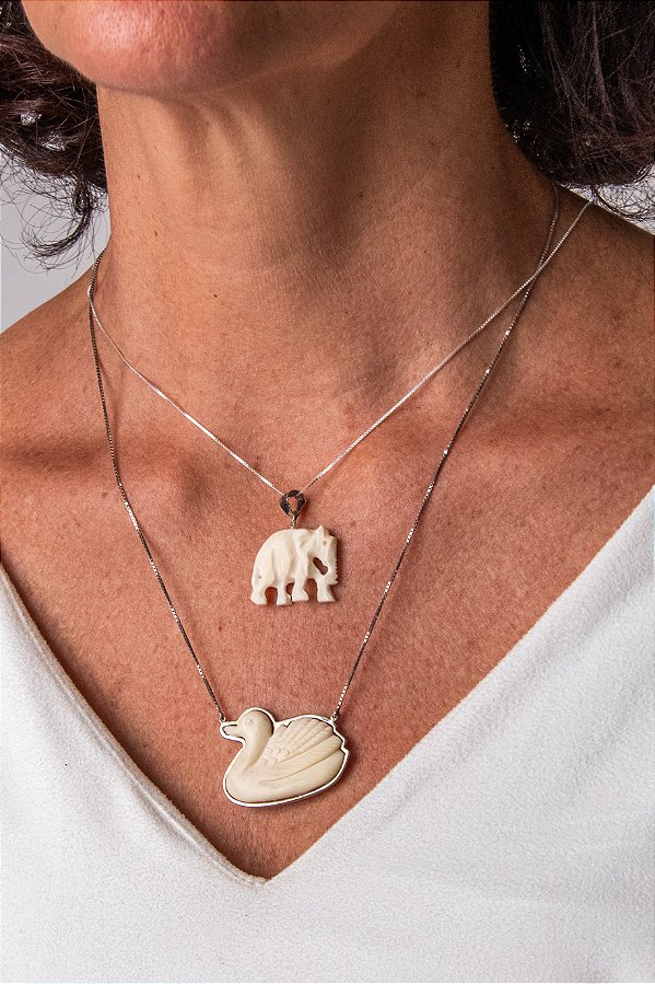 Colar Elefante osso prata