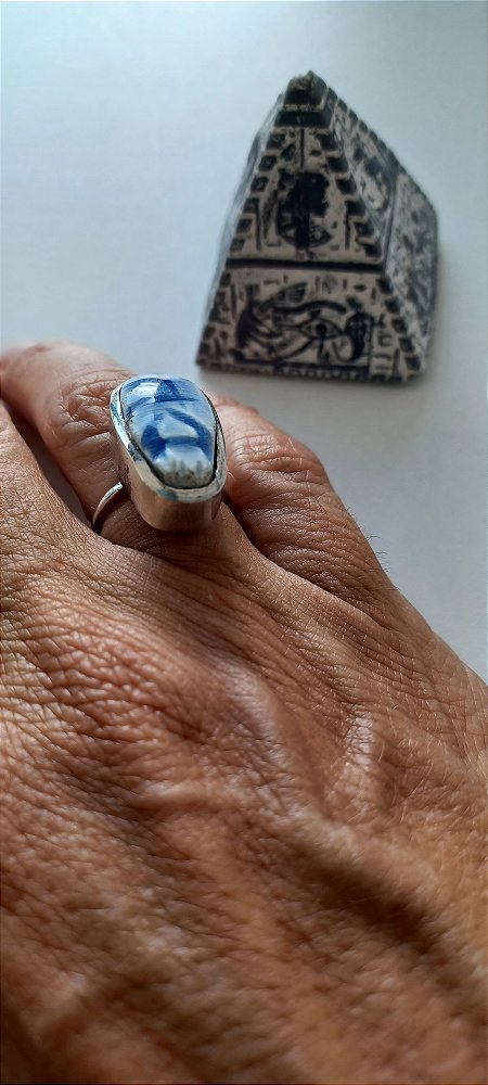 Anel Prata Escaravelho Azul Escuro