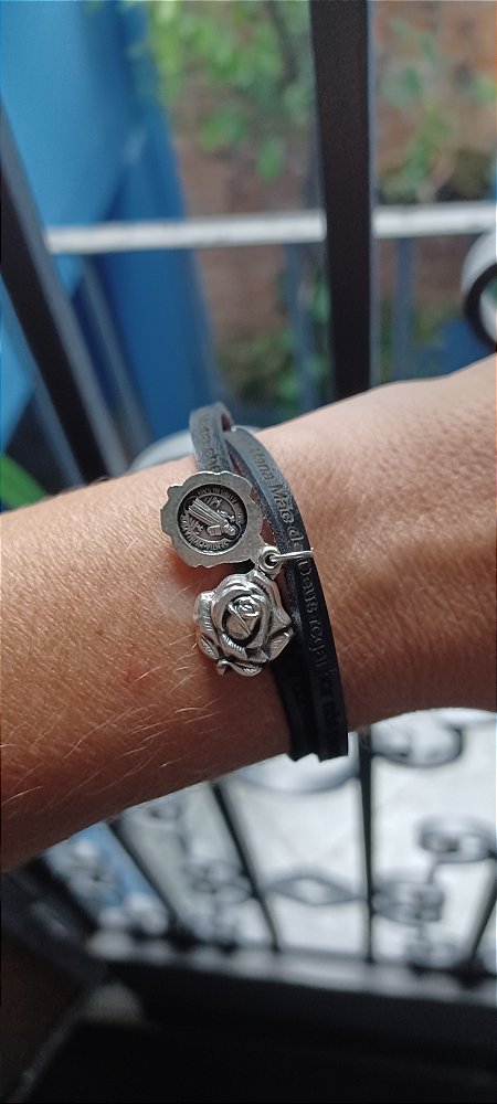 Pulseira Feminina Ave Maria com pingente flor S Bento- 2 voltas