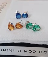 Brinco Prata  Gota Cristal Azul