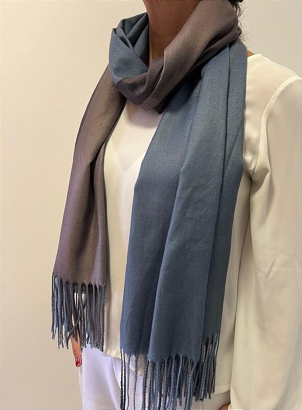 Pashmina degradé cashmere azul-cinza