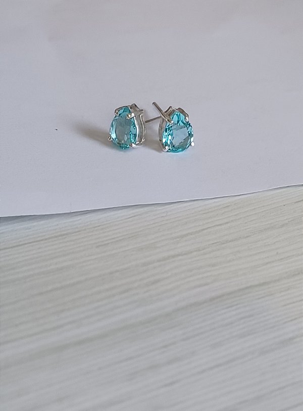 Brinco Prata  Gota Cristal Azul claro