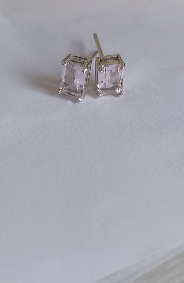 Brinco Prata Cristal Transparente Retangular