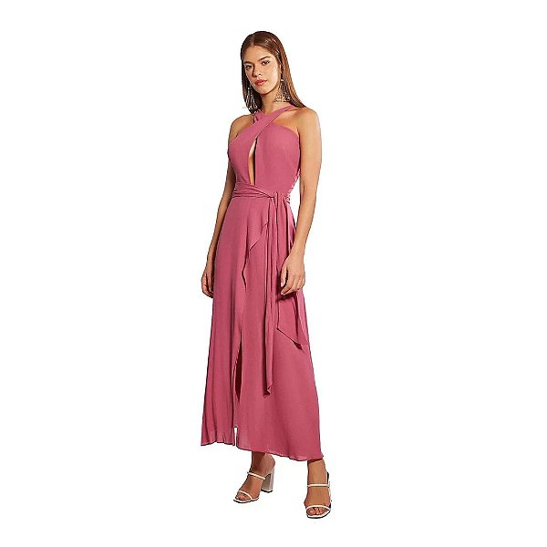 VESTIDO MORENA ROSA MIDI DECOTE TRANSPASSADO PINK MORENA ROSA