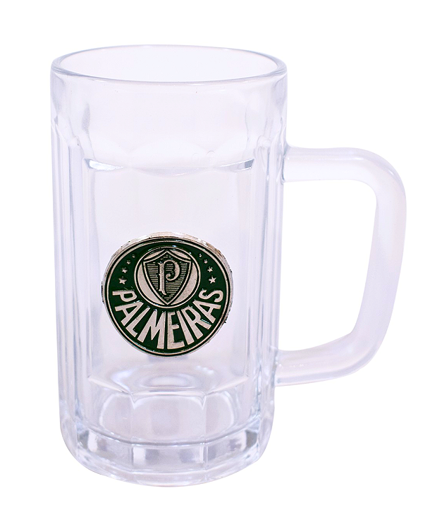 CANECA DE VIDRO PALMEIRAS OFICIAL C/ BRASÃO METAL 400ML
