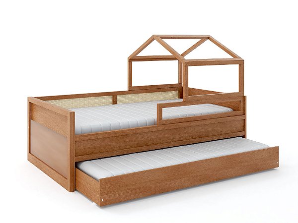 Cama Papaya - Com Casinha + Auxiliar - Madeira