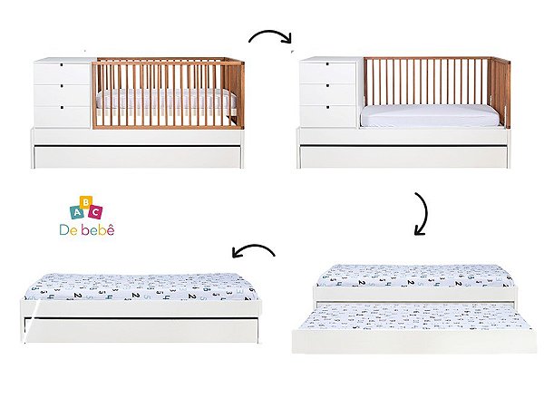 Berço - Multifuncional Com Cômoda e  Cama Auxiliar - Encanto