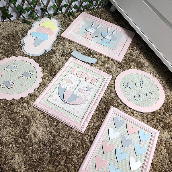 Conjunto - 6 Quadros - Rosa
