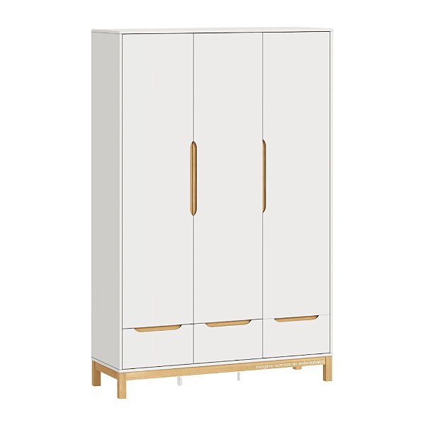 Guarda-Roupa 3 Portas Cozy - Branco / Carvalho - prontaentrega