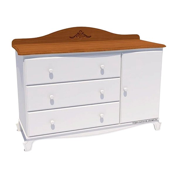 Cômoda Nantes - Com 1 Porta - 3 Gavetas - Branco Com Madeira