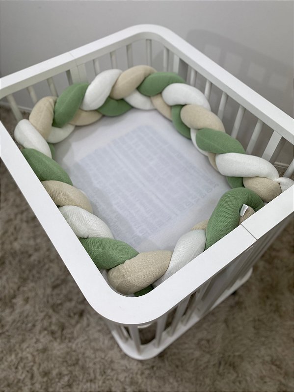 Trança - Mini Berço - Tricô - Verde / Bege / Branco