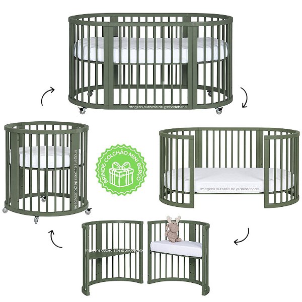 Berço Crescer - Evolutivo - 4 em 1 - Oval - Verde