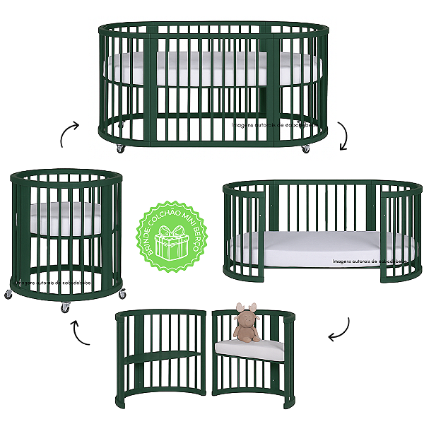 Berço Crescer - Evolutivo - 4 em 1 - Oval - Verde