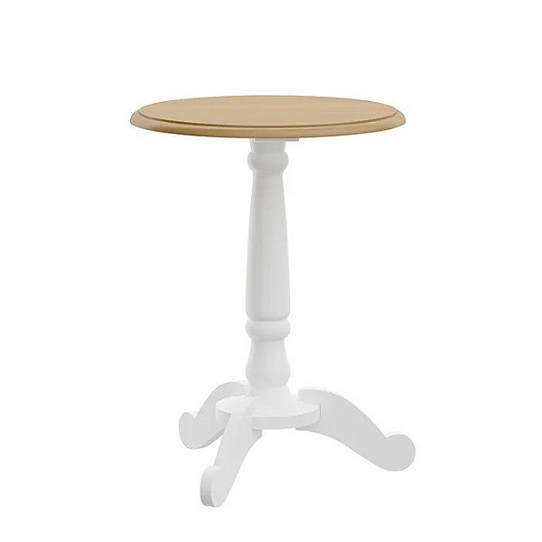 Mesa Mesa Lateral Redonda - Branco Fosco Com Tampo Mel