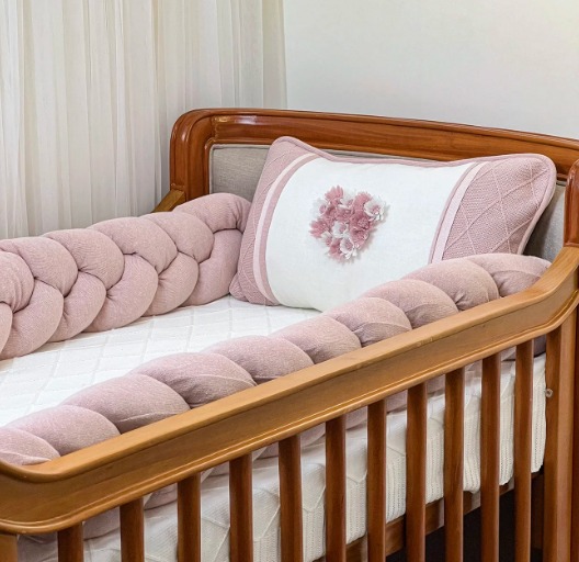Kit De Berço Flores Trança  - Rose 004- 5 Peças