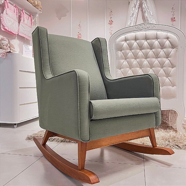 Poltrona De Amamentação Wind - Com Balanço - Tecido 102A - Linho Verde - prontaentrega