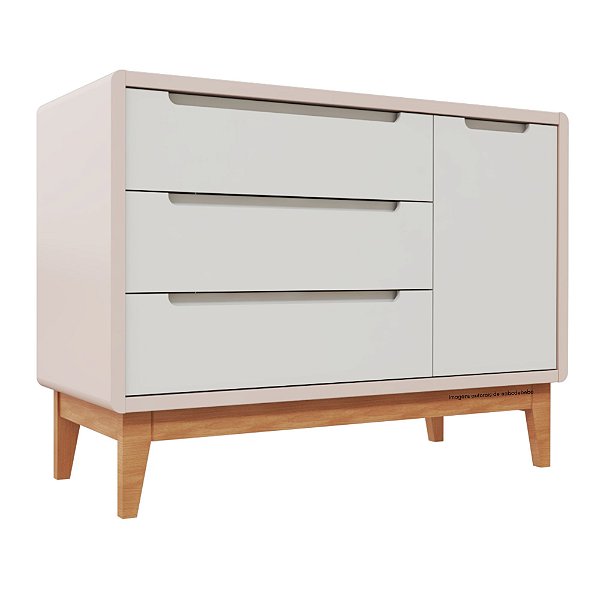Cômoda Bo - Com Porta - Rosa Old / Branco / Jequitiba