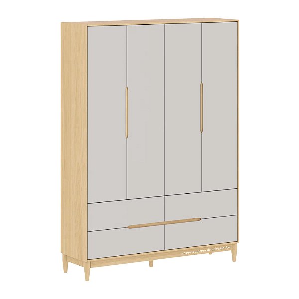 Guarda-Roupa Tomi - 4 Portas - Carvalho Com Cinza