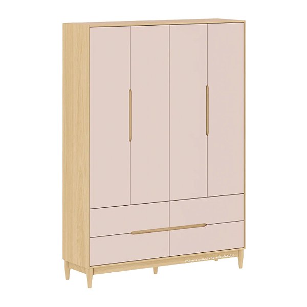 Guarda-Roupa Tomi - 4 Portas - Carvalho Com Rosa