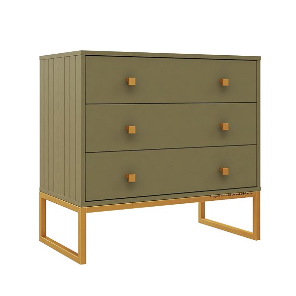 Cômoda Fio - Verde Cacto - Pé Dourado