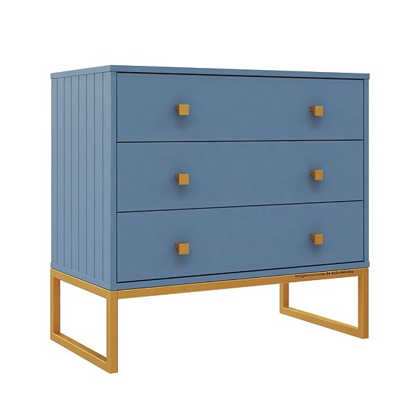 Cômoda Fio - Azul Sereno - Pé Dourado