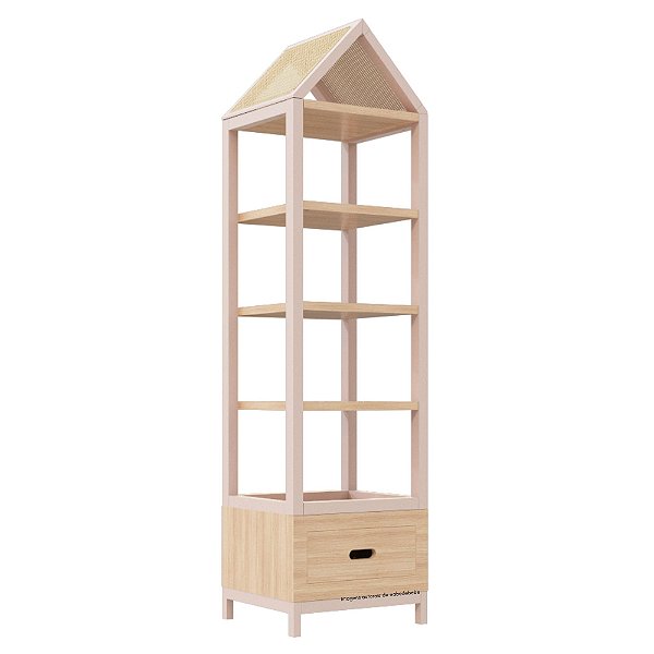 Estante Tupi 50 Com Telhado - Carvalho / Rosa Old