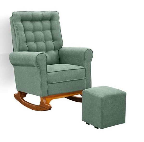 Poltrona De Amamentação Manuela - Com Puff - TB194 - Linho Verde